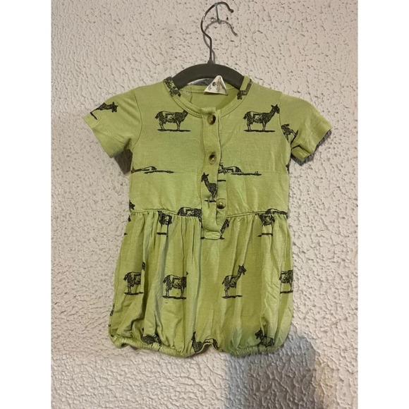 Kate Quinn Billy Goat Bamboo Bubble Green Romper in Green Size 0-3 Months